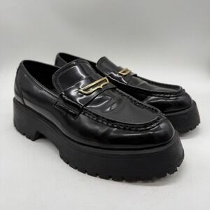 ASOS Design Loafers Mens Size 7 Black Patent Chunky Lug Sole Gold Hardware